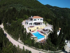 Villa Gabriella Lefkada nestles on the forested hillside above Nidri with glorious views across the Ionian